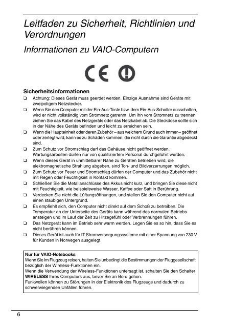 Sony VPCEB3D4E - VPCEB3D4E Documents de garantie Allemand