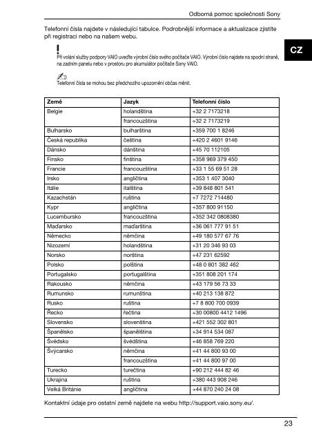 Sony VPCEB3D4E - VPCEB3D4E Documents de garantie Tch&egrave;que