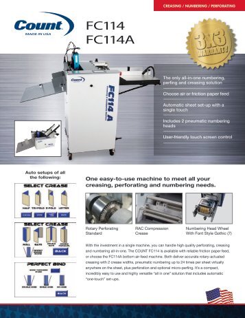 Count FC114, FC114A Digital Paper Creaser Numbering Machine - Printfinish.com