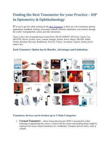 Finding the Best Tonometer for your Practice – IOP in Optometry & Ophthalmology 