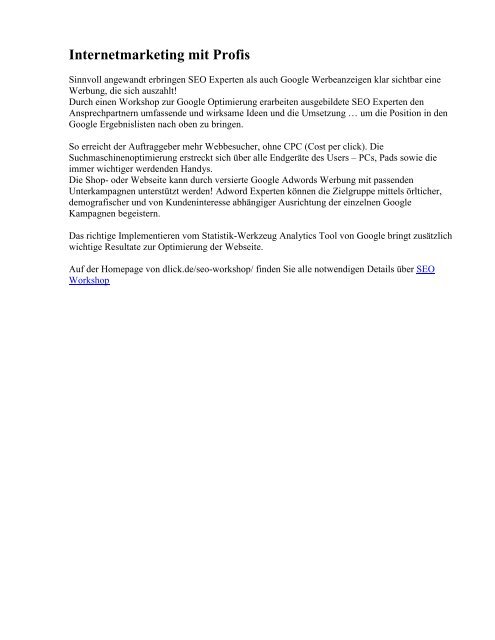 Internetmarketing mit Profis