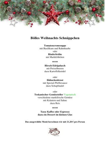 Restaurant Bölle Menüvorschläge Weihnachten 2017