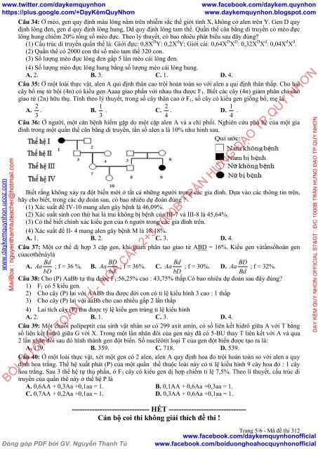 TUYỂN TẬP 20 ĐỀ THI THỬ THPT QUỐC GIA 2017 ÔN LUYỆN MÔN SINH HỌC CÓ ĐÁP ÁN - NGUYỄN BÌNH