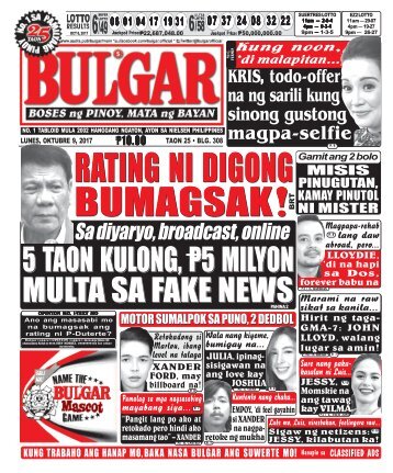 OCTOBER 9, 2017 BULGAR: BOSES NG PINOY, MATA NG BAYAN