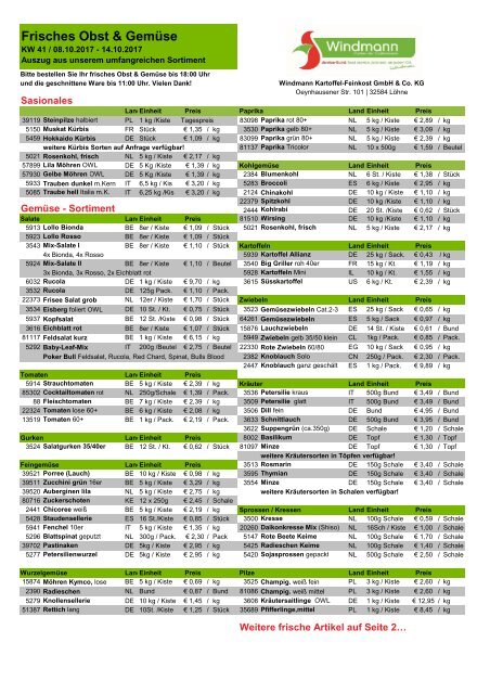 Windmann Obst & Gemüse KW41/2017