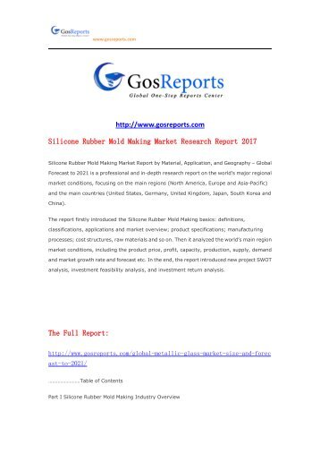 Gosreports analysis： Silicone Rubber Mold Making Market Research Report 2017