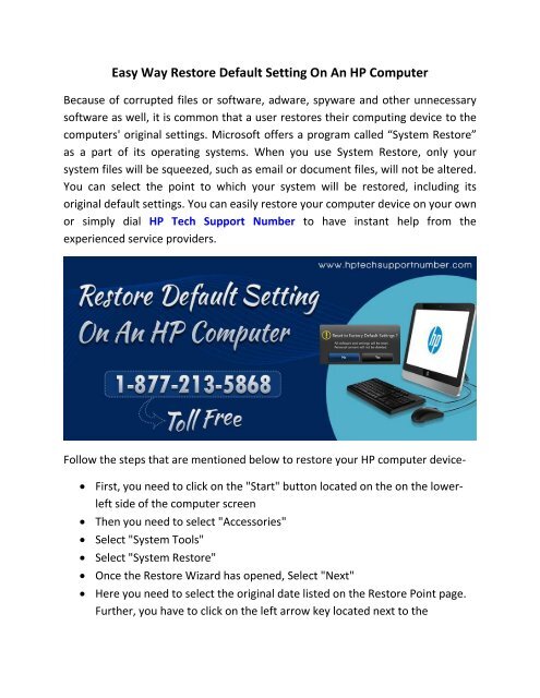 Restore Default Setting On An HP Computer