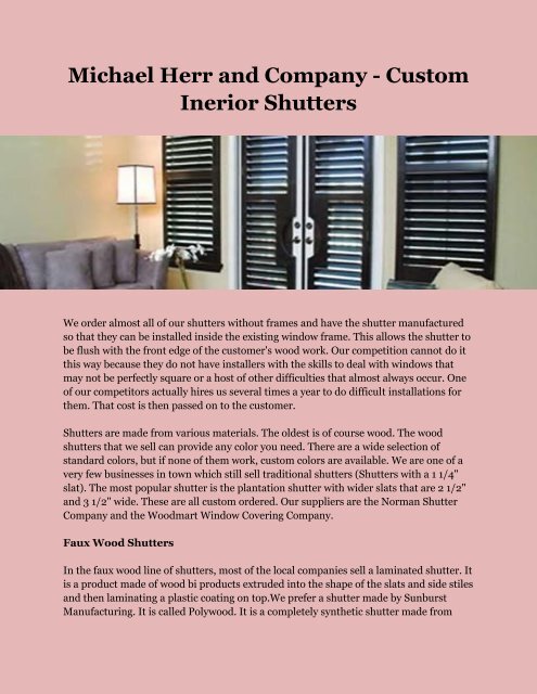 Michael Herr and Company - Custom Inerior Shutters