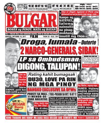 OCTOBER 10, 2017 BULGAR: BOSES NG PINOY, MATA NG BAYAN