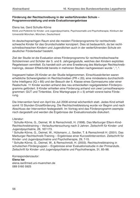 Abstractband zum 16. Kongress des Bundesverbandes Legasthenie