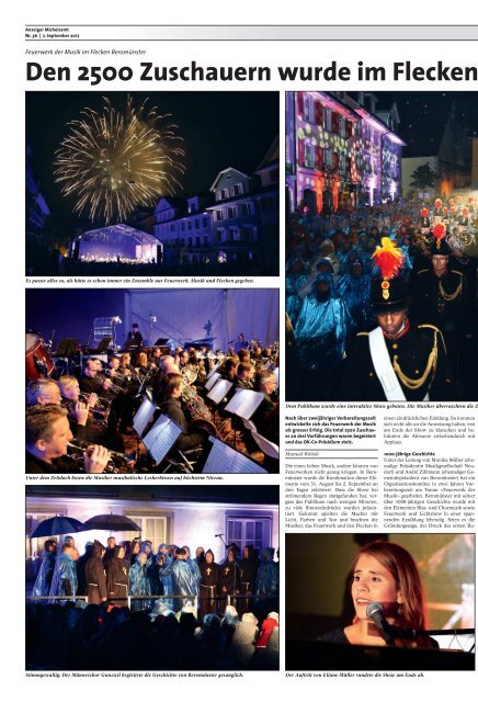 Bericht aus dem Anzeiger Michelsamt über das Spektakel "Feuerwerk der Musik" in Beromünster