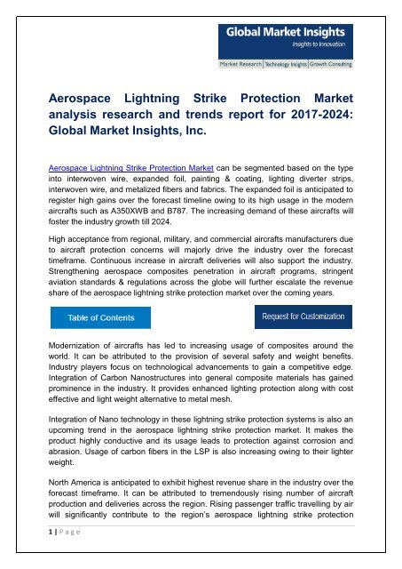 Aerospace Lightning Strike Protection Market analysis research and trends report for 2017-2024