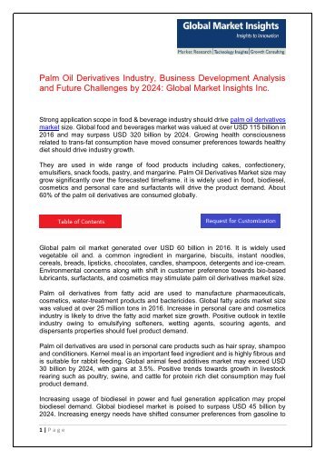 Palm Oil Derivatives Market in food and beverages industry to hit $320bn by 2024