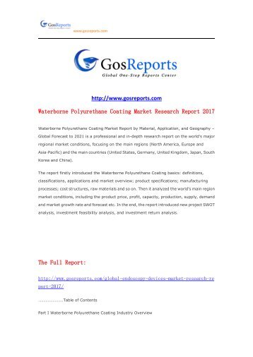 Gosreports Searching： Waterborne Polyurethane Coating Market Research Report 2017