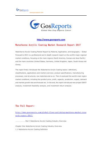 Gosreports Searching： Waterborne Acrylic Coating Market Research Report 2017