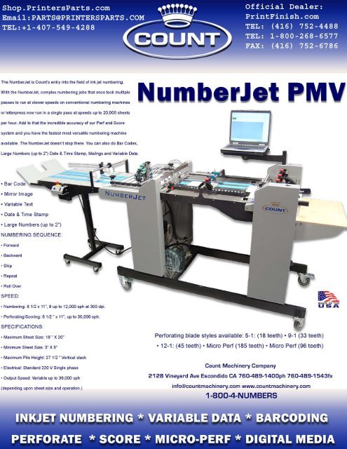 Count Numberjet PMV Inkjet Numbering Machine - Printfinish.com