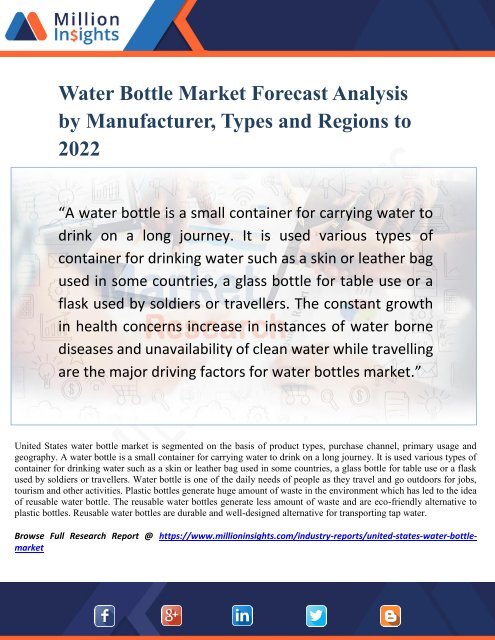 Water Bottle Market Forecast Analysis by Manufacturer, Types and Regions to 2022