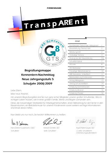 Kennenlernveranstaltung Begrüßungsmappe - Are-Gymnasium