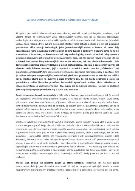 DEFINICE CHAOSU A NAŠE EXISTENCE V RÁMCI 100% REALITY VŠEHO 11.10.2017 verze č. 2