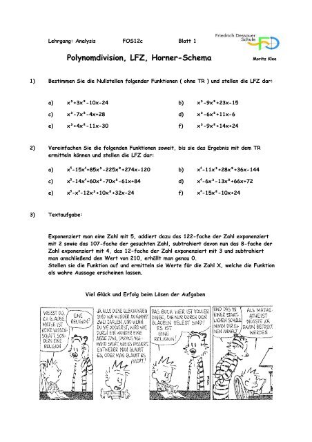 Polynomdivision, LFZ, Horner-Schema - Limburg