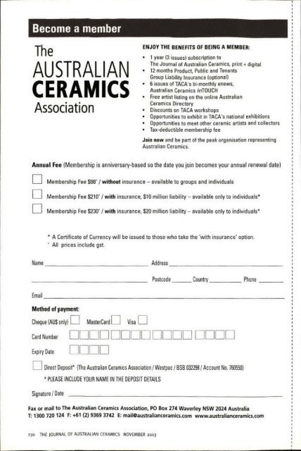 The Journal of Australian Ceramics Vol 52 No 3 November 2013