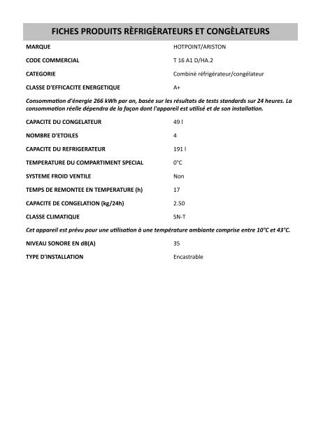 KitchenAid T 16 A1 D/HA.2 - T 16 A1 D/HA.2 FR (853903401530) Scheda Tecnica