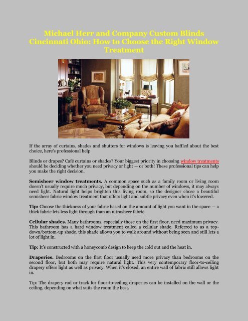 Michael Herr And Company Custom Blinds Cincinnati Ohio How