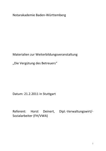 Vortragsskript Deinert - Notarakademie Baden-Württemberg