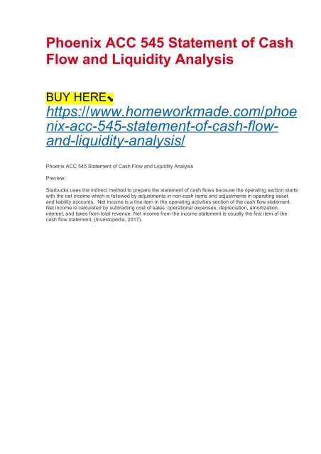 Phoenix ACC 545 Statement of Cash Flow and Liquidity Analysis