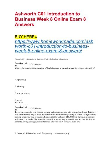 Ashworth C01 Introduction to Business Week 8 Online Exam 8 Answers