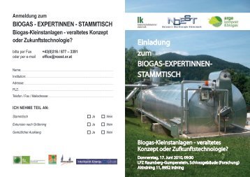 Einladung zum BIOGAS-EXPERTINNEN- STAMMTISCH