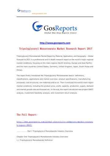 Forecast and Analysis on  Tripolyglyceryl Monostearate Market Research Report 2017