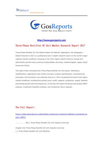 Forecast and Analysis on  Three-Phase Rectifier DC Unit Market Research Report 2017