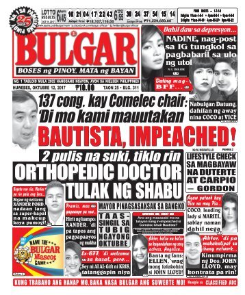 OCTOBER 12, 2017 BULGAR: BOSES NG PINOY, MATA NG BAYAN