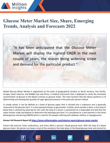Glucose Meter Market Size, Share, Emerging Trends, Analysis and Forecasts 2022