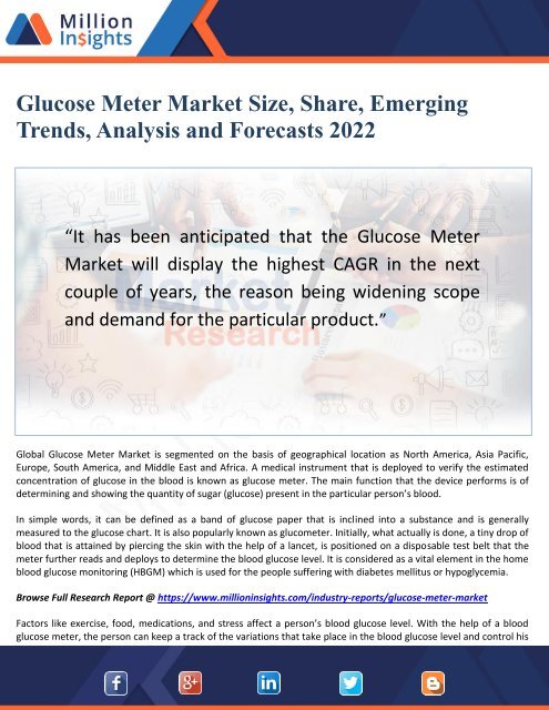 Glucose Meter Market Size, Share, Emerging Trends, Analysis and Forecasts 2022