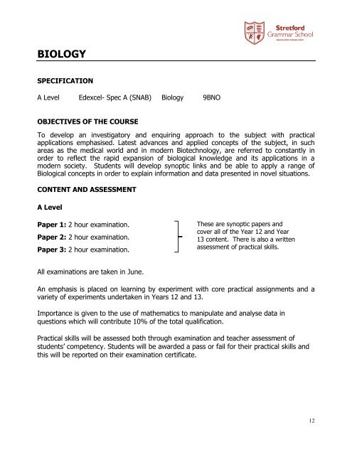 Sixth Form Subject Information 2017/2018