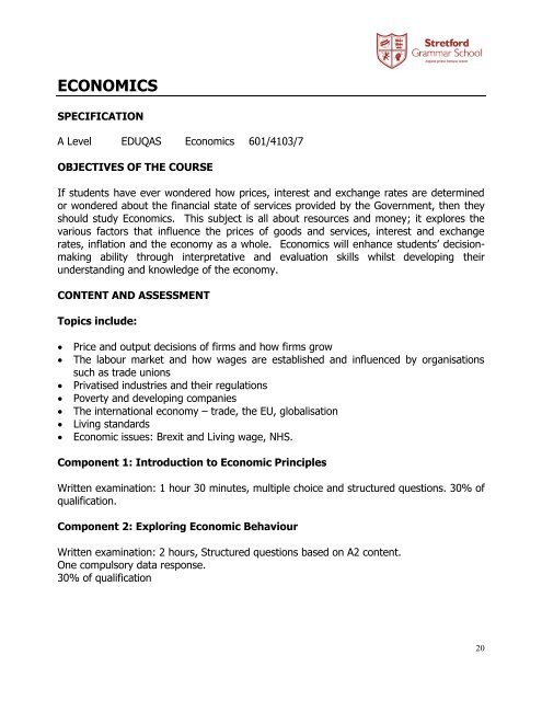 Sixth Form Subject Information 2017/2018