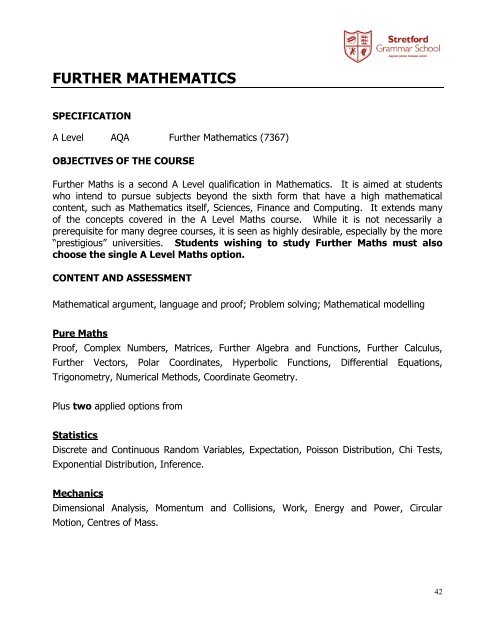 Sixth Form Subject Information 2017/2018