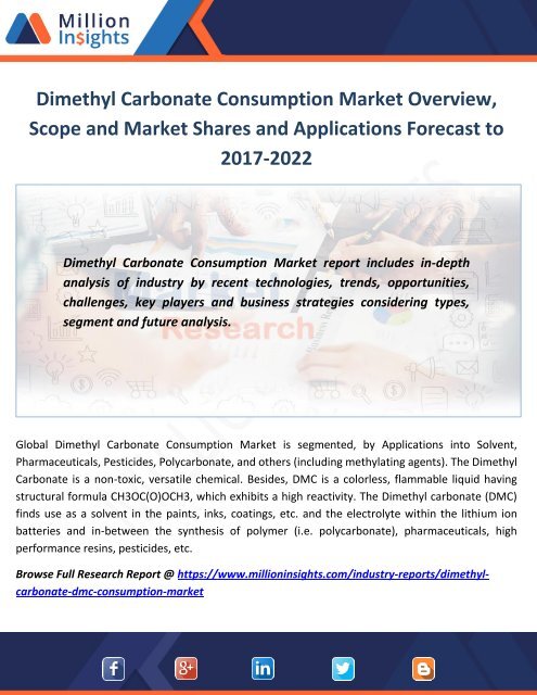 Dimethyl Carbonate Consumption Market Overview, Scope and Market Shares and Applications Forecast to 2017-2022