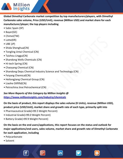 Dimethyl Carbonate Consumption Market Overview, Scope and Market Shares and Applications Forecast to 2017-2022