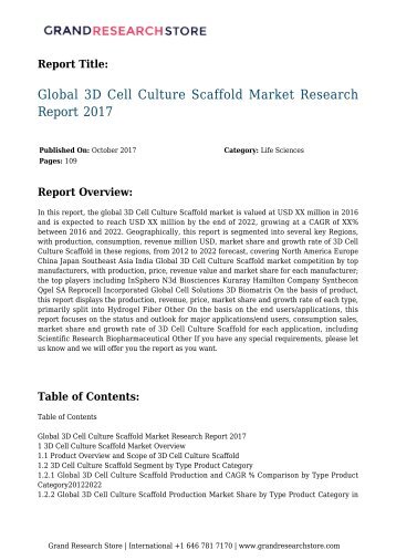 Global 3D Cell Culture Scaffold Market Research Report 2017