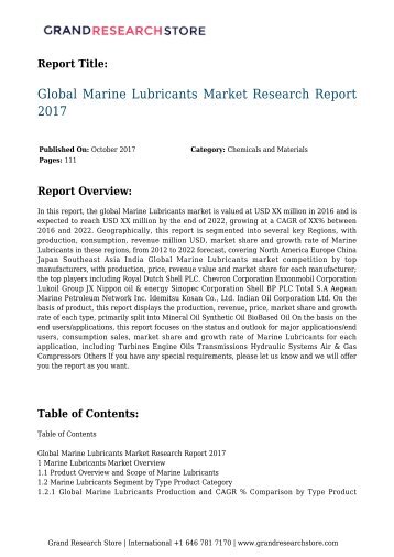 Global Marine Lubricants Market Research Report 2017