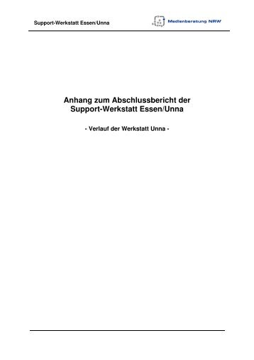 Anhang zum Abschlussbericht der Support-Werkstatt Essen/Unna