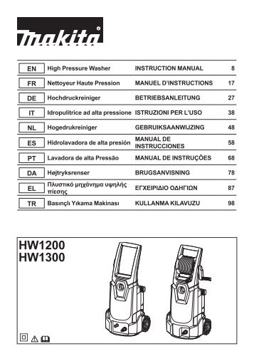 Makita IDROPULITRICE AD ALTA PRESSIONE 120 BAR - HW1200 - Manuale Istruzioni