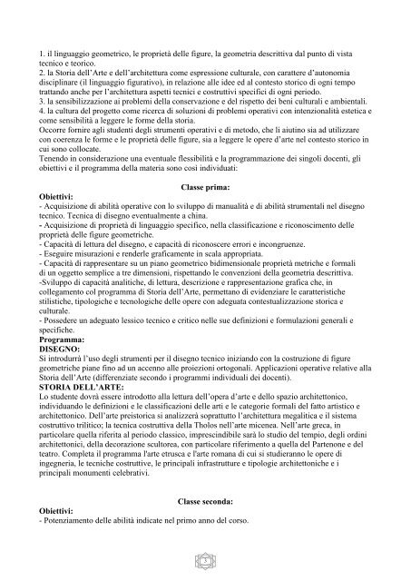 Programmazione del Dipartimento di Disegno e Storia dell\'Arte