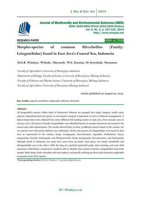 Morpho-species of common Silverbellies (Family: Leiognathidae) found in East Java’s Coastal Sea, Indonesia