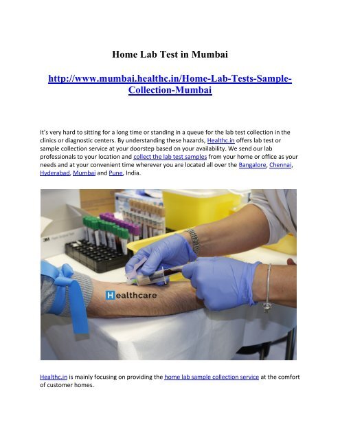 Test In House Lab Home Lab Test in Mumbai