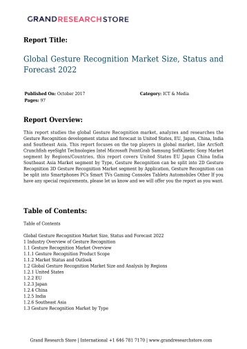 Global Gesture Recognition Market Size, Status and Forecast 2022