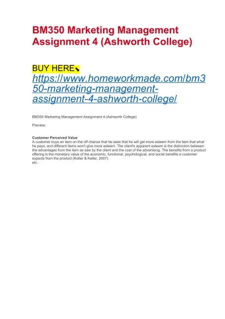 BM350 Marketing Management Assignment 4 (Ashworth College)